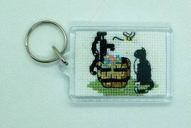 Cat & Waterpump Cross Stitch Keyring from Alison Perkins (56 x 42mm)