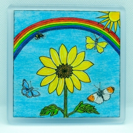 Sunflower Coaster Original Coloured Pencil by Alison Perkins 9 x 9cm